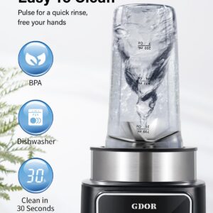 GDOR 1200W Touchscreen Blender for Shakes and Smoothies, Personal Blender with 4 Auto Programs, (2) 25oz TO-Go Cups & Spout Lids, Smoothie Blender for Ice Crush, Frozen Drinks, Black