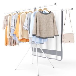 bigzzia clothes drying rack, foldable laundry drying rack, space-saving, indoor outdoor use, portable free-standing large drying rack for bed sheets, quilts, blankets- white