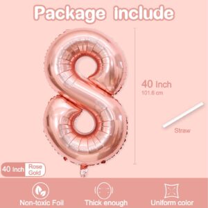 Number 8 Balloon, 8 Balloon, Number Balloons 40 Inch, Rose Gold Large Big Foil Number Balloons for Birthday Party Graduation Wedding Anniversary Baby Shower Bachelorette Decoration Supplies-Rose Gold