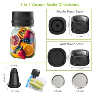 Electric Mason Jar Vacuum Sealer, Automatic Vacuum Sealer for Jars with Wide and Regular Mouth Lids 3-in 1 Canning Jars Vacuum Sealer Kit Portable Vacuum Sealing Machine Food Vacuum Storage