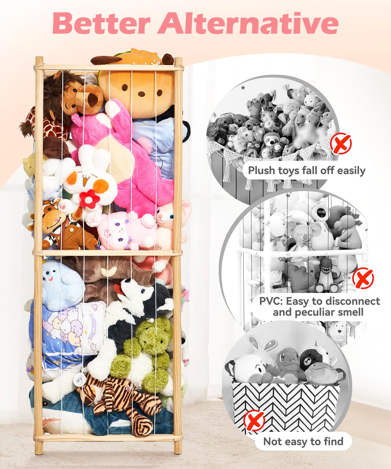 ZJSYMZY Extra Large Stuffed Animal Zoo Storage,59" Tall Wooden Stuffed Animal Cage, Toy Cage for Stuffed Animal Holder Applicable Kids Nursery Play Room Bedroom Display Corner