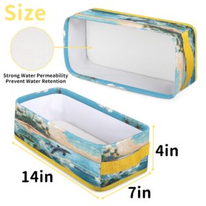 Sea Beach Dolphin Bathroom Baskets for Organizing, Ocean Animal Foldable Storage Bins Toilet Paper Basket for Toilet Tank Top Fabric Storage Organizer for Shelves Closet Countertop