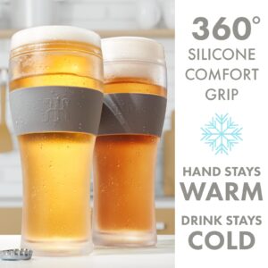 Frozen Beer Glasses - Unbreakable Acrylic Freezable Mugs Pint Freeze Chiller, Birthday Gifts for Him, Men, Dad, Guys, Anniversary, 2 Set, Cooling Cups 12oz Tritan Plastic, Double Wall Insulated Gift