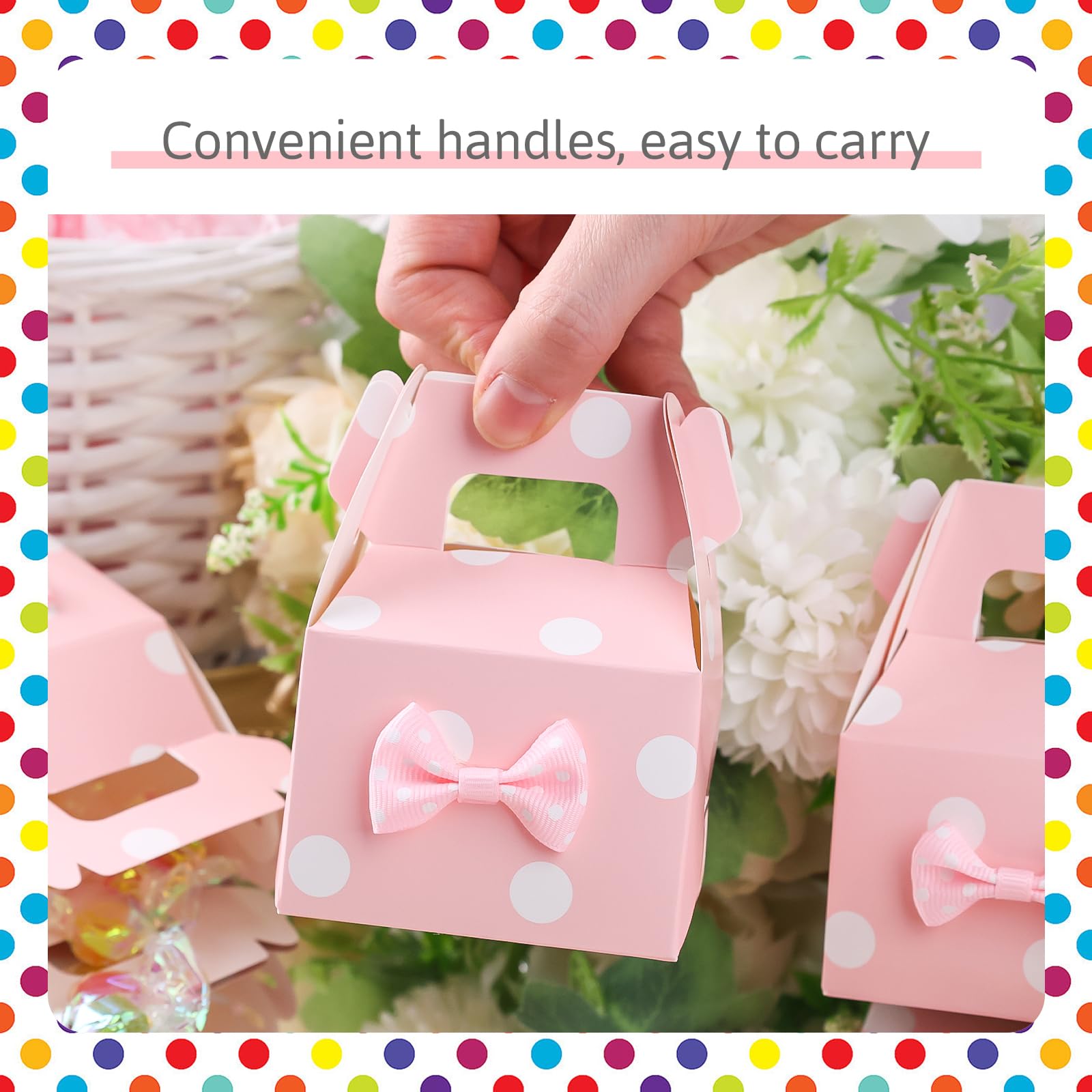 HONEYGIFTS 30PCS Polka Dot Favor Boxes, Gable Treat Boxes Small Candy Boxes Colorful Polka Dot Boxes Party Supplies for Kids Snacks Candy Birthday Party Wedding