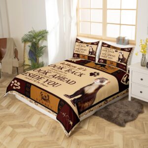 Cartoon Ferret Kids Duvet Cover Set Twin Size,Wildlife Animals Paws Lovely Bedding Set,Girls Boys Women Room Decor,Geometric Plaids Patchwork Comforter Cover,Brown Cute Quilt Cover,1 Pillowcase