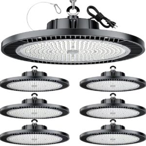 THELUX Super Bright UFO Led High Bay Light 200W 30000Lm 5000K,100V-277V, Daylight with Plug, High Bay Led Lights for Warehouse Workshop Factory Barn Logistics Center 6 Pack with FCC certificated