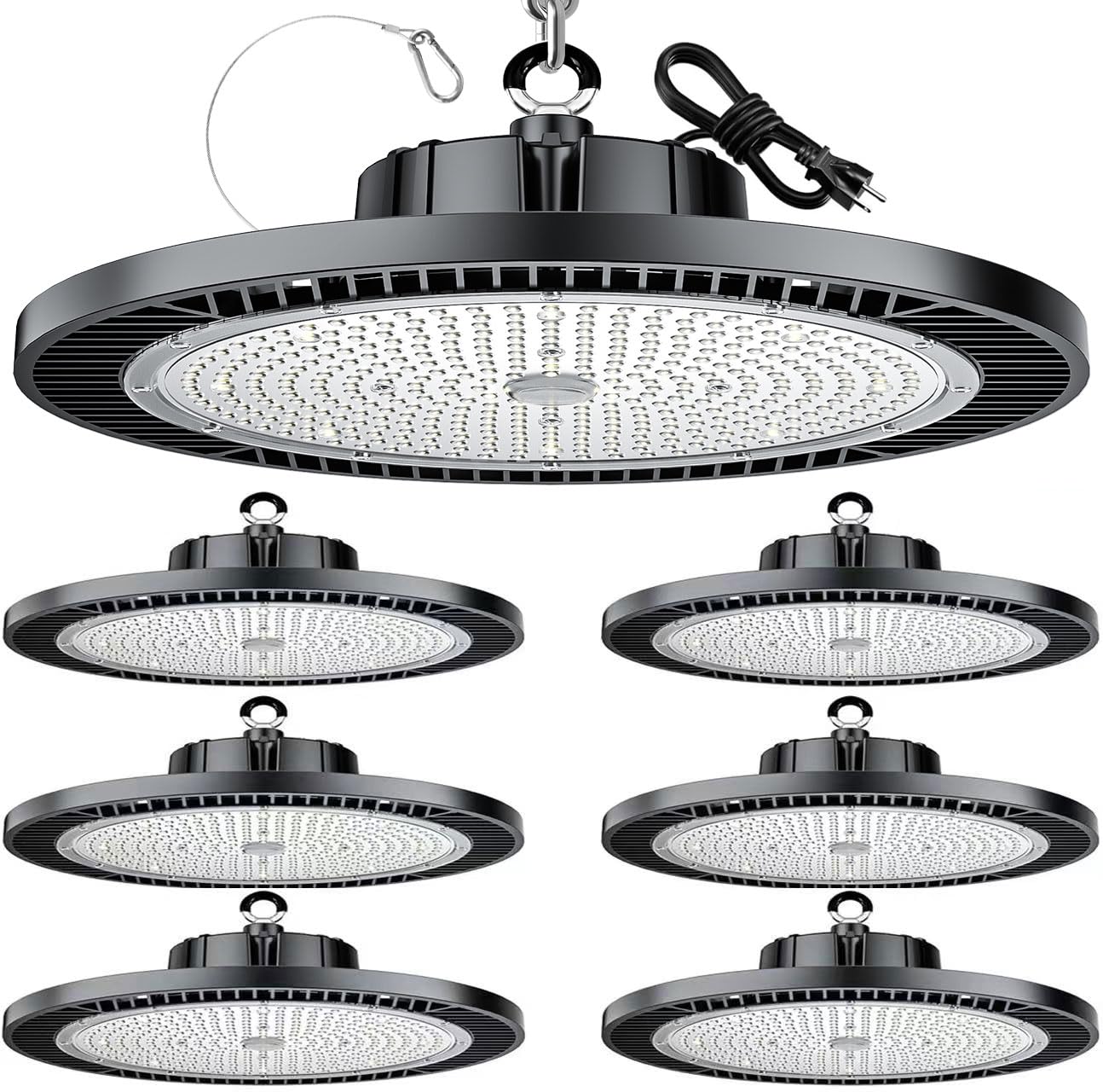 THELUX Super Bright UFO Led High Bay Light 200W 30000Lm 5000K,100V-277V, Daylight with Plug, High Bay Led Lights for Warehouse Workshop Factory Barn Logistics Center 6 Pack with FCC certificated