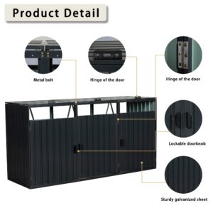 Outdoor Garbage Can Storage Shed, Galvanized Steel Storage Shed with Lockable Doors, Garbage Bin Shed Stores 3 Trash Cans, Bin Shed Perfect for Patio Storage of Trash Cans and Tool