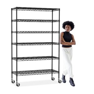 dlewmsyic 6 tier nsf certified metal storage shelving unit,48d x 18w x 78h load 2100lbs,adjustable metal shelving for restaurant kitchen bathroom garage,commercial grade shelves organizer, black