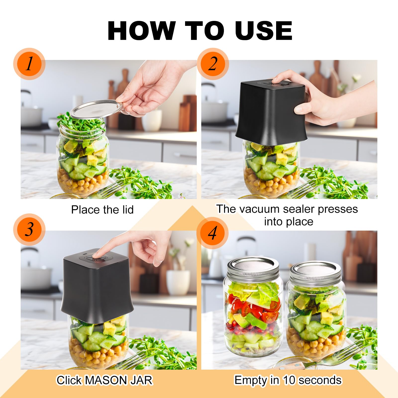 4-in-1 Electric Mason Jar Vacuum Sealer with External Assembly Vacuum Pump for Food Storage, Automatic Vacuum Sealer Compatible with Mason Jars, Vacuum Bag, Vacuum Container and Marinating Boxes