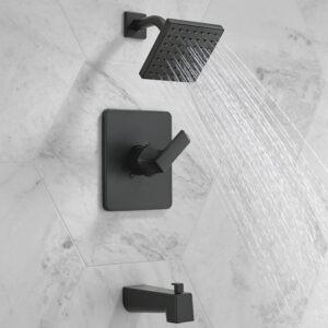 Delta Faucet Velum 14 Series Single-Function Black Tub and Shower Faucet Set, Valve Trim Kit, Shower Handle, Delta Shower Trim Kit, Shower Set, Matte Black T14437-BL (Valve Not Included)