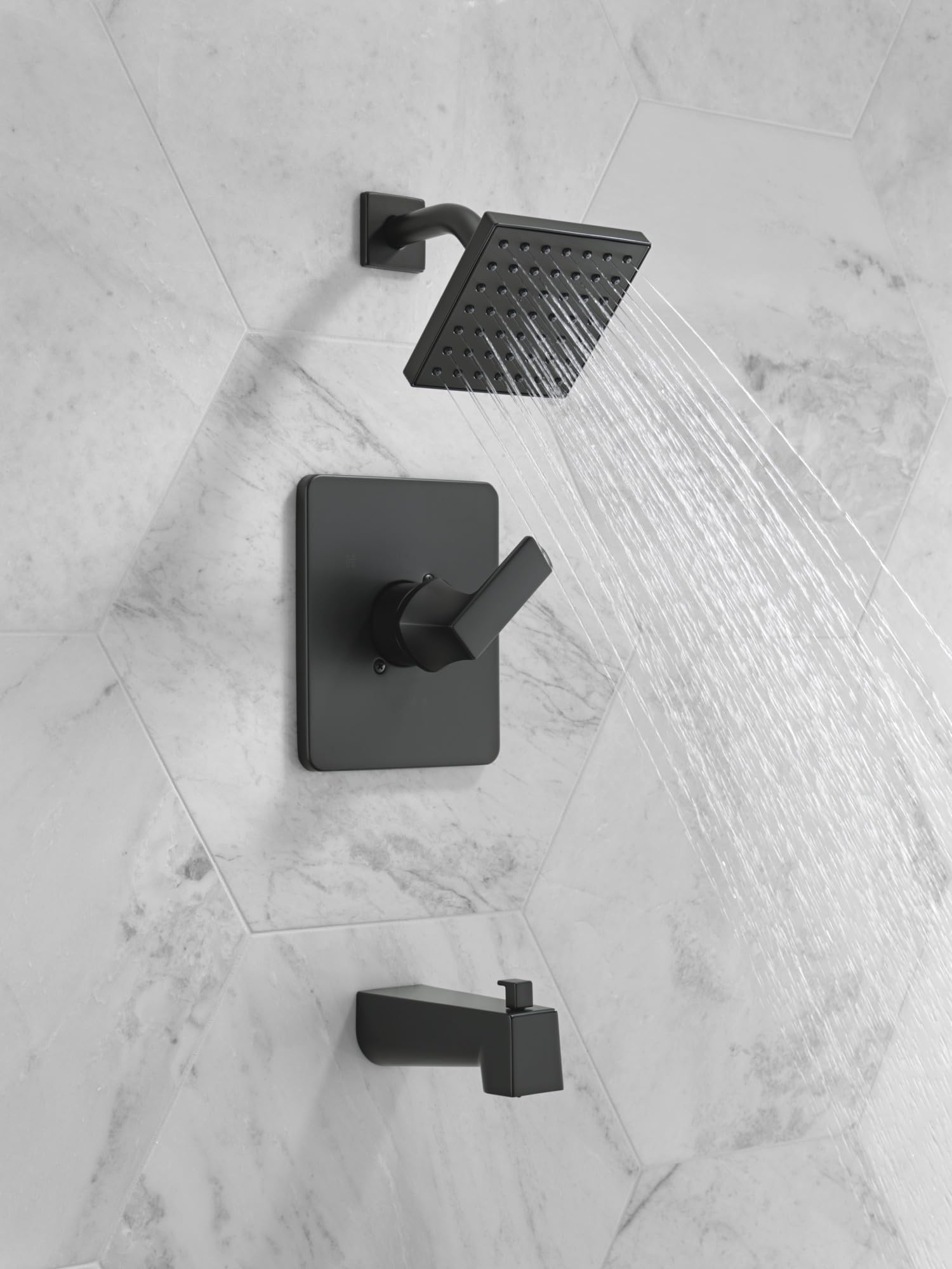 Delta Faucet Velum 14 Series Single-Function Black Tub and Shower Faucet Set, Valve Trim Kit, Shower Handle, Delta Shower Trim Kit, Shower Set, Matte Black T14437-BL (Valve Not Included)