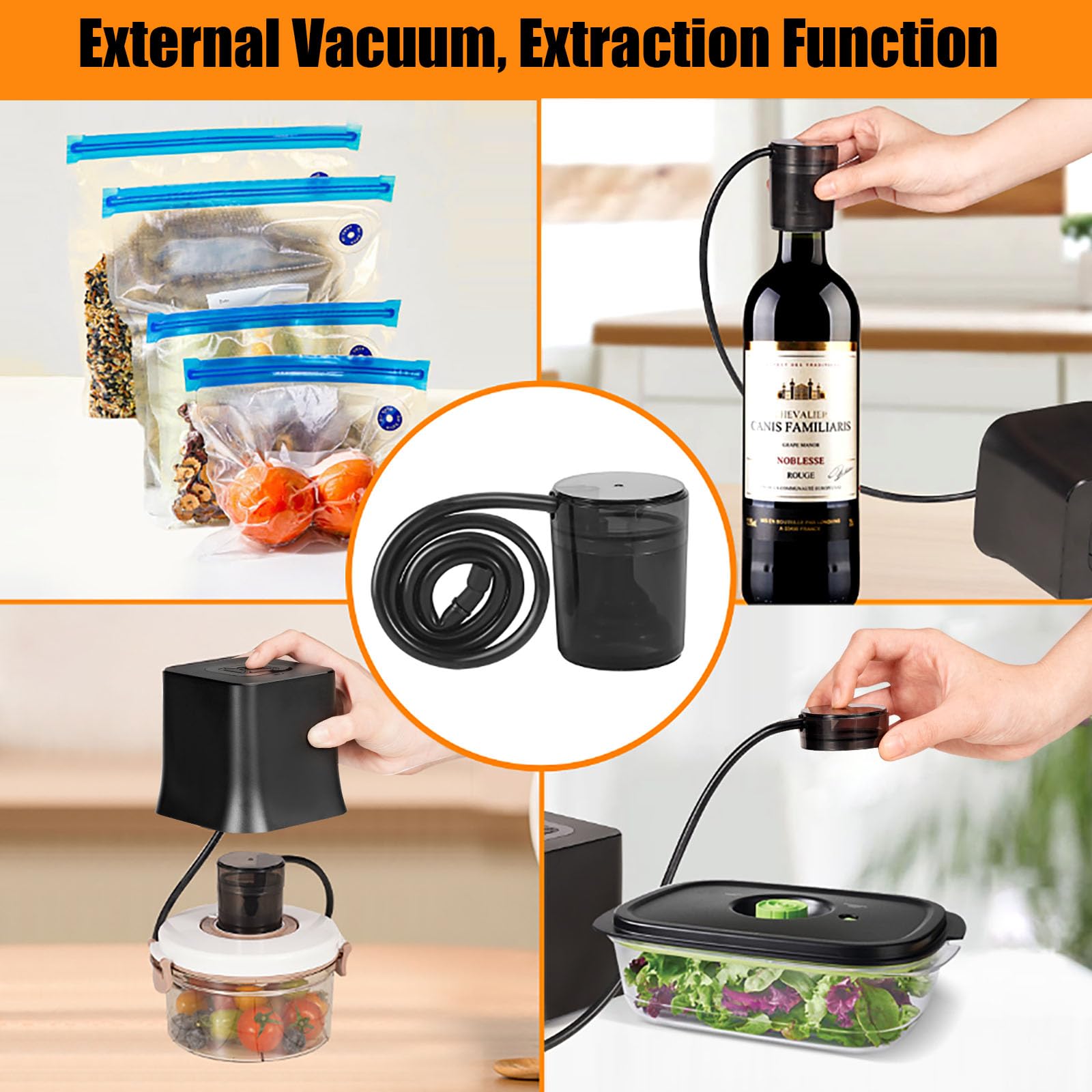 4-in-1 Electric Mason Jar Vacuum Sealer with External Assembly Vacuum Pump for Food Storage, Automatic Vacuum Sealer Compatible with Mason Jars, Vacuum Bag, Vacuum Container and Marinating Boxes