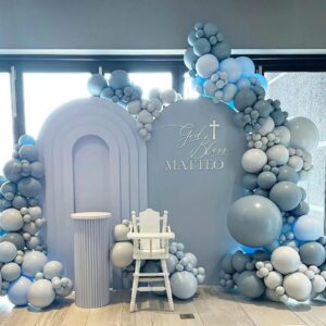 Dusty Blue Balloon Arch Garland, Double Stuffed Pastel Blue Balloons Different Sizes, 18 12 10 5 Inch Blue Balloons for Birthday,Baby Shower,Gender Reveal Party,Boho Decoration,Christening,Graduation