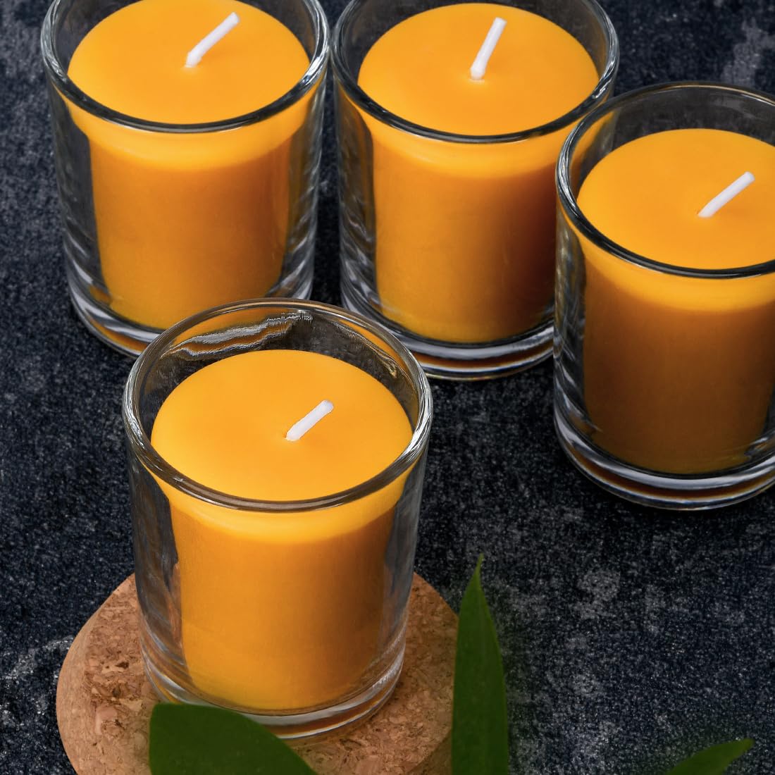 Pure Beeswax Votive Candles-6 Pack Natural Votives Set in Glass Cup for Home Room Decor Party Wedding Spa Gift