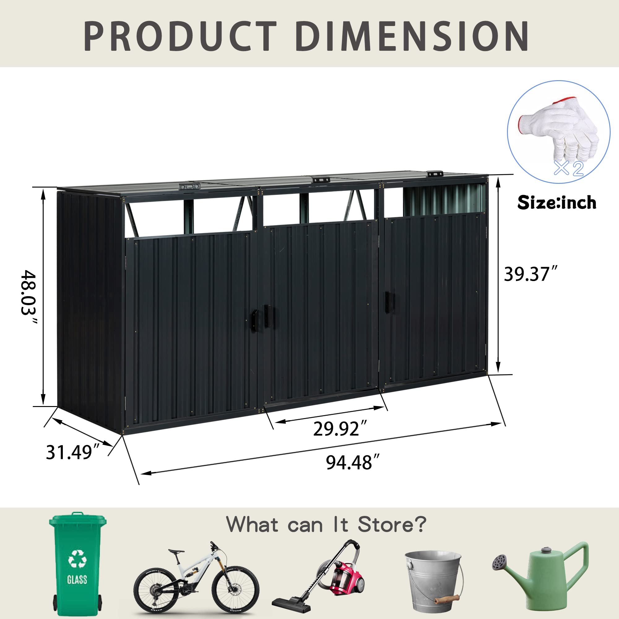 Outdoor Garbage Can Storage Shed, Galvanized Steel Storage Shed with Lockable Doors, Garbage Bin Shed Stores 3 Trash Cans, Bin Shed Perfect for Patio Storage of Trash Cans and Tool