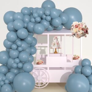 smog blue balloons, matte misty blue balloons different sizes, 18 12 10 5 inch blue balloons arch garland for birthday, baby shower, gender reveal party,boho decoration