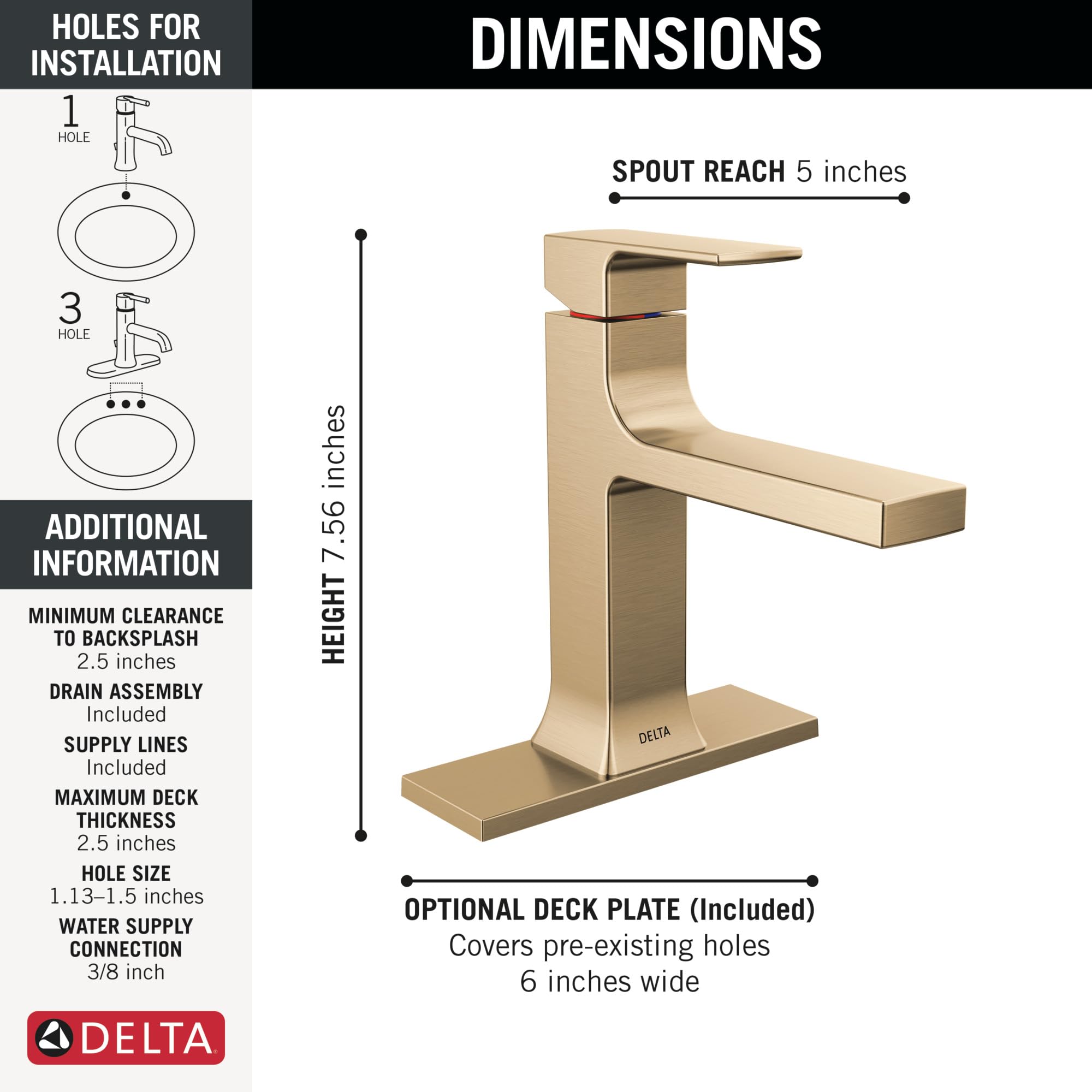 Delta Faucet Velum Single Hole Bathroom Faucet, Gold Bathroom Sink Faucet, Single Handle Bathroom Faucet, Bath Faucet, Pop-Up Drain Assembly, Champagne Bronze 537-CZMPU-DST