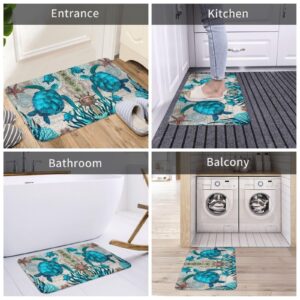 Sea Turtle Area Rug 2x3 Throw Rugs Turtles Beach Ocean Life Teal Marine Animal Nautical Area Carpet Small Rug Entryway Indoor Entrance Door Mats Washable Non-Slip Floor Carpets for Bathroom Bedroom