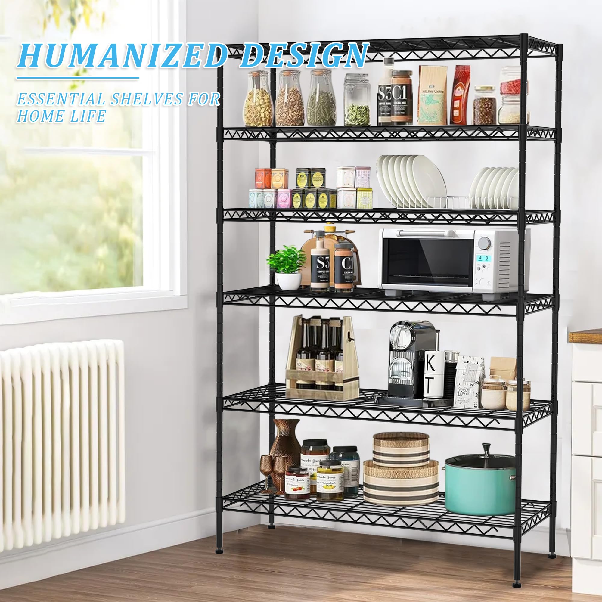 Dlewmsyic 6 Tier NSF Certified Metal Storage Shelving Unit,48D x 18W x 78H Load 2100lbs,Adjustable Metal Shelving for Restaurant Kitchen Bathroom Garage,Commercial Grade Shelves Organizer, Black