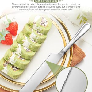 FTAKRY 2-Piece Premium Cake Cutting Set, Exquisite Knife and Server with Serrated Design, Includes Cake Knife and Pie Spatula for Pastry, Pizza and Desserts (Silver)