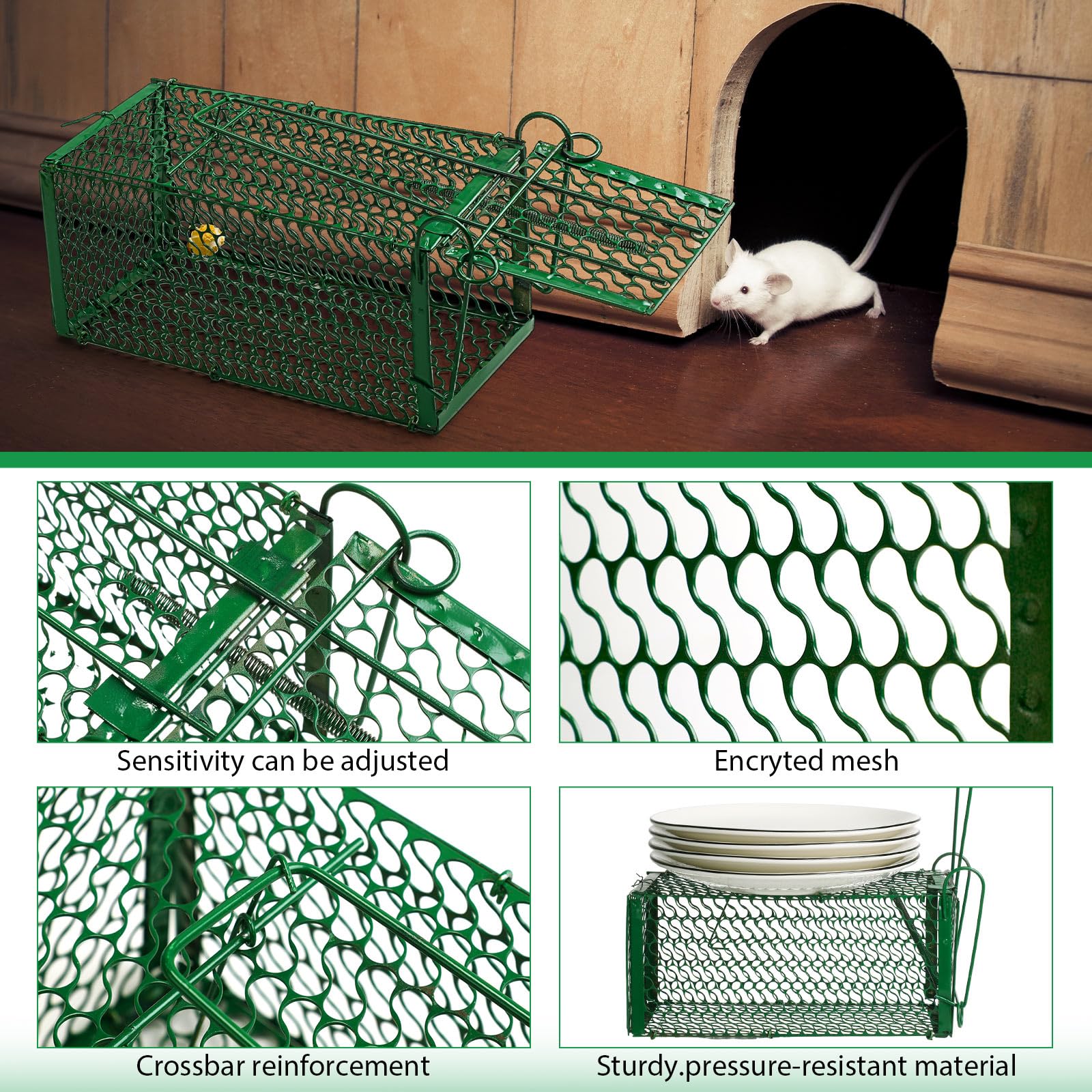 Qualirey 4 Pcs Humane Rat Trap Chipmunk Squirrel Cage Trap Foldable Rodent Trap for Small Live Animal Voles Hamsters Cage Catch and Release for Kitchen Yard Garage Indoors Outdoors (Green)