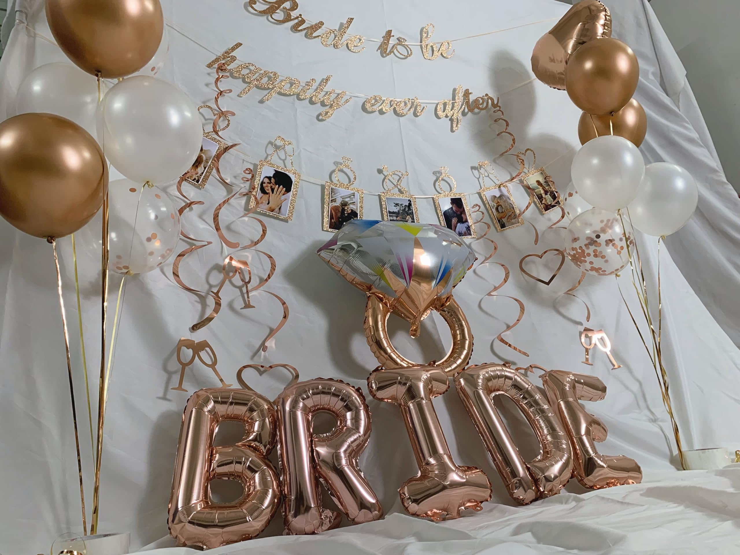 Concico Bridal Shower Decorations Party Supplies Set of Bride to be Photo Banner, Balloons, Hanging Swirls for Bridal Shower/Bachelorette Party decor