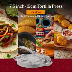 Estrella 7.5 inch Cast Iron Tortilla Press and Tostonera, Perfect for Mexican Food, Tortillas, Empanadas and Sopes, Silver Finish