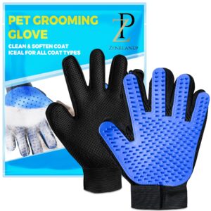 zenelanep upgrade pet grooming gloves, grooming gloves for dogs, cats, rabbits & horses with long and short hair, efficient pets hair remover mittens - 1 pair (blue)