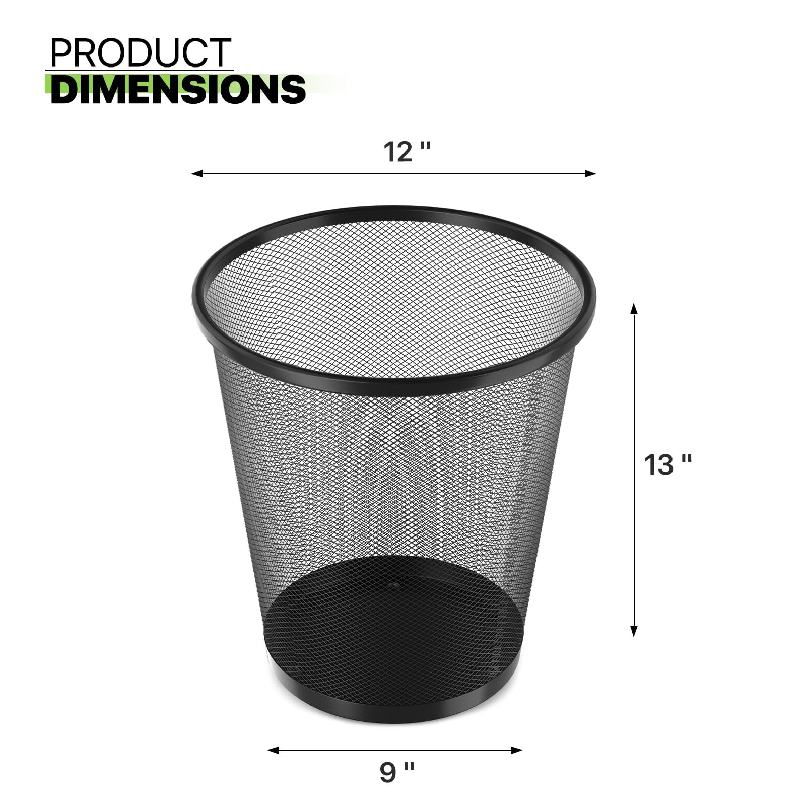 Magshion 5 Gallon Small Mesh Trash Can, Open-Top Garbage Bin Container, Metal Trash Wastebasket for Kitchen, Bathroom, Bedroom and Outdoor, Black