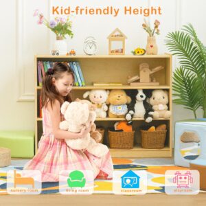 kidi house Kids Bookshelf and Toy Storage Shelf, Wooden Montessori Bookshelf, 3-Tier Toy Shelf, 30in Birch Children Bookcase, Classroom Furniture, Book Shelf for Kids Room, Nursery, Playroom