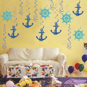 Maicaiffe Nautical Hanging Swirl Decorations - Glitter 15 Pcs Ship Anchor Baby Shower Party Supplies - Wedding - Engagement - Birthday Streamers - Nautical Sailor Party Foil Swirls Ceiling Decorations