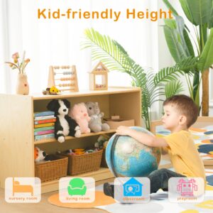 kidi house Kids Bookshelf and Toy Storage Shelf, Wooden Montessori Bookshelf, 2-Tier Toy Shelf, 24in Birch Children Bookcase, Classroom Furniture, Book Shelf for Kids Room, Nursery, Playroom