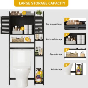 YITAHOME Over The Toilet Storage Bamboo Over-The-Toilet Cabinet with Shelf for Bathroom Storage, Space Saver for Restroom, Laundry, Black