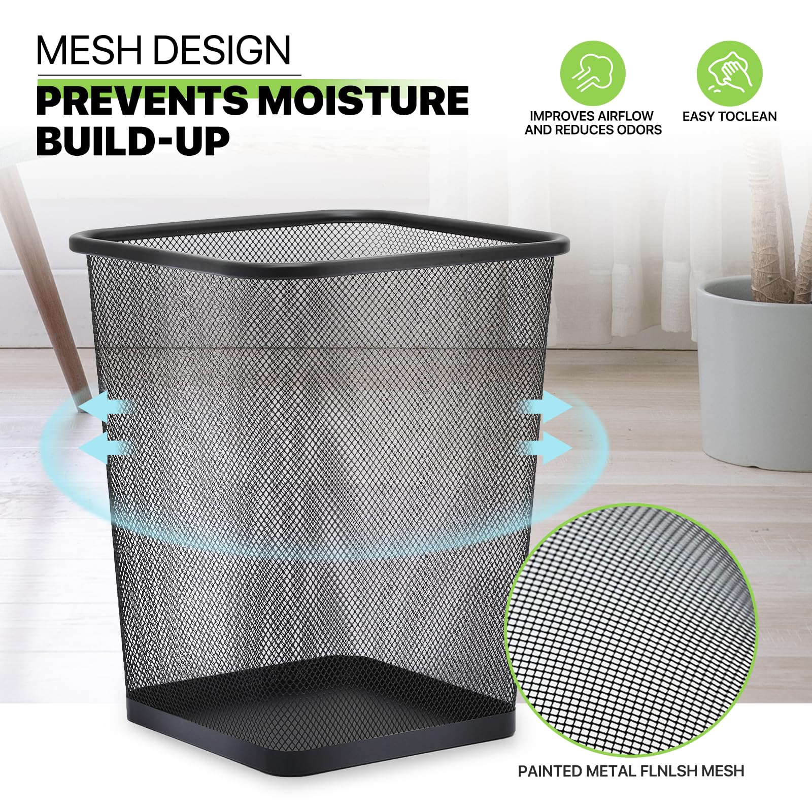 Magshion 5 Gallon Small Mesh Trash Can, Open-Top Metal Garbage Bin Container, Trash Wastebasket for Kitchen, Bathroom, Bedroom and Outdoor, Black