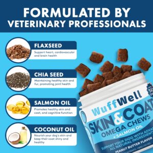 WuffWell - Omega 3 for Dogs with Salmon Oil 140ct - Dog Skin and Coat Supplement - Allergy and Itch Relief - Fish Oil for Dogs Chews - Dog Anti Shedding Supplement - Dry Skin Treatment - Made in USA