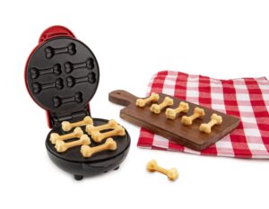 nostalgia mymini dog treats maker for homemade puppy treats, 6 nonstick bone shaped molds on dual sided cooking surface, recipes included