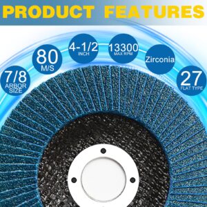 PRETEC Flap Discs 4 1/2 for Angle Grinder, 12 Pcs Flap Discs 40/60/80/120 Grit, 4.5" x 7/8" High Density Zirconia Type 27 Flap Sanding Disc for Grinding, Rust Removal, Sanding and Finishing -12 Packs