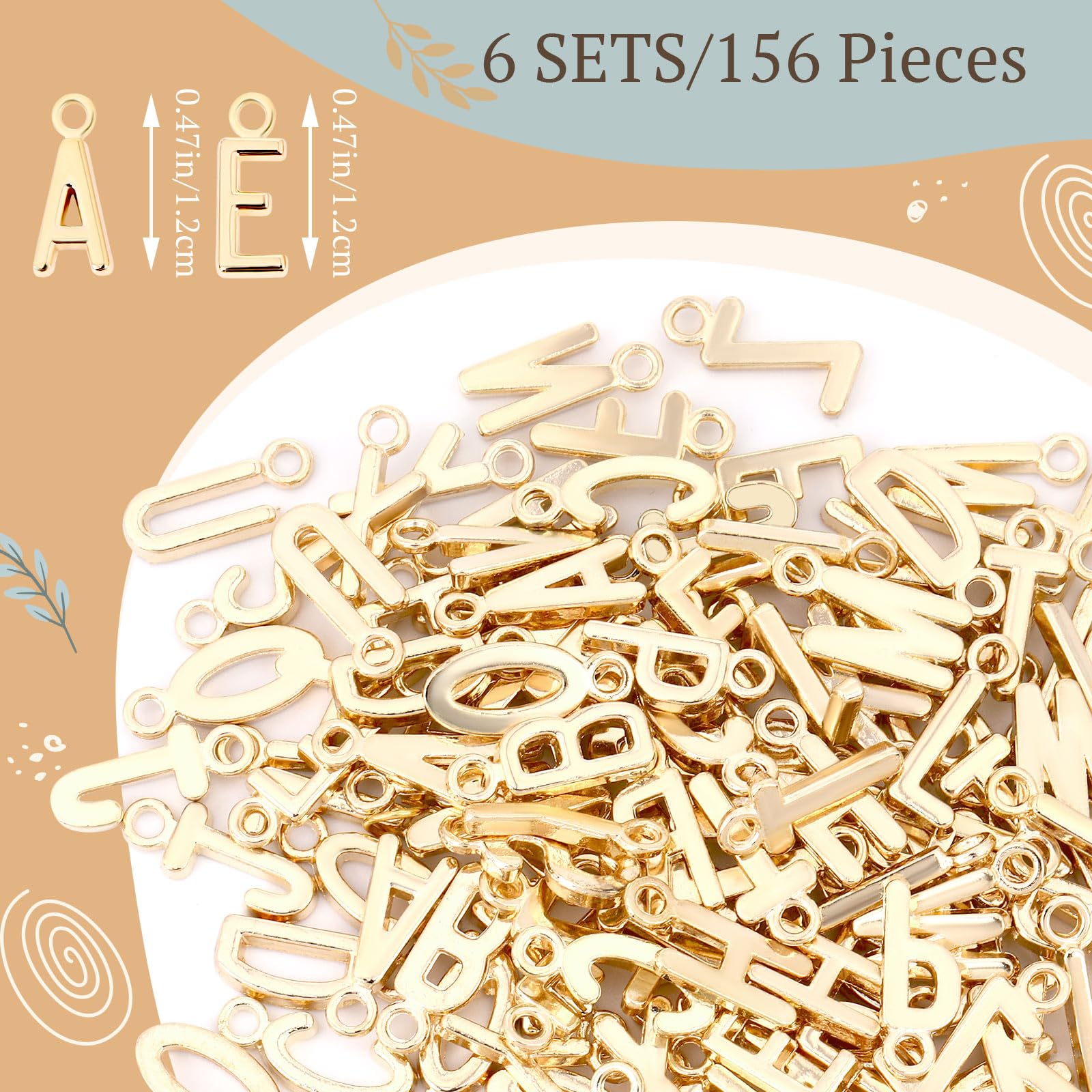 SANNIX 156Pcs/6 Sets Letter Charms Alphabet ABC Letter Charms Capital A-Z Charms DIY Bracelets Necklaces Charms with 200Pcs Open Jump Rings for Jewelry Making, KC Gold