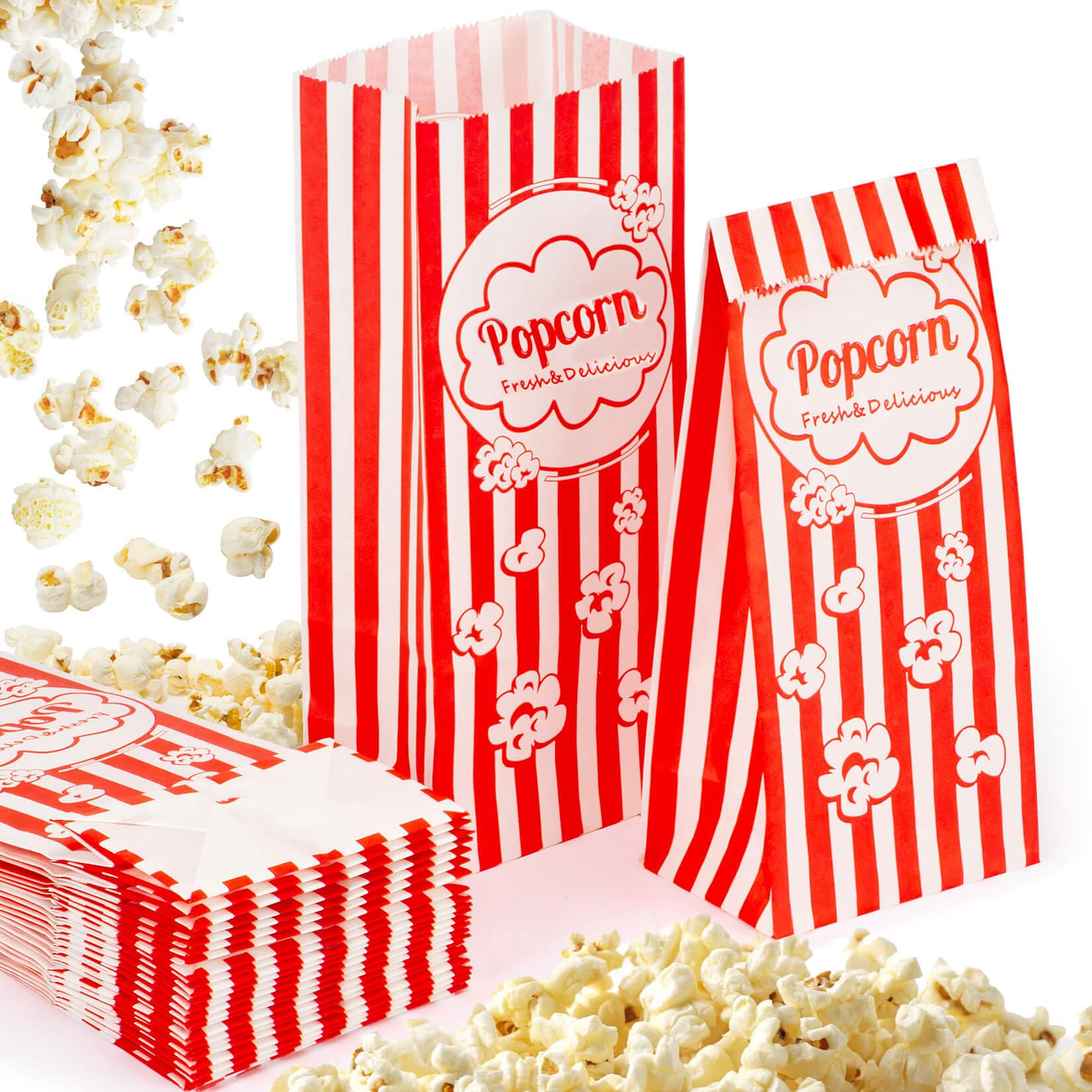 MAQIHAN 50 Popcorn Bags Individual Servings - Flat Bottom Paper Popcorn Food Bags Party Pop Corn Sleeves Bulk Carnival Halloween Snack Packs Gift Favor Treat bolsas para palomitas Movie Night Supplies