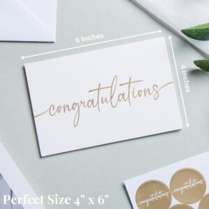 Congratulations Cards with Envelopes and Matching Stickers, Matte Gold Foil Design - Bulk Pack of 20, 4x6 Inch Minimalistic - Suitable for Business, Graduation, Weddings and Milestone Celebrations