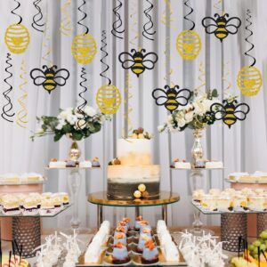 Maicaiffe Honey Bumble Bee Hanging Swirl Decorations - Glitter 22 Pcs Bee Baby Shower Party Supplies - Baby Birthday - Engagement - Wedding Streamers - Bee Theme Party Foil Swirls Ceiling Decorations