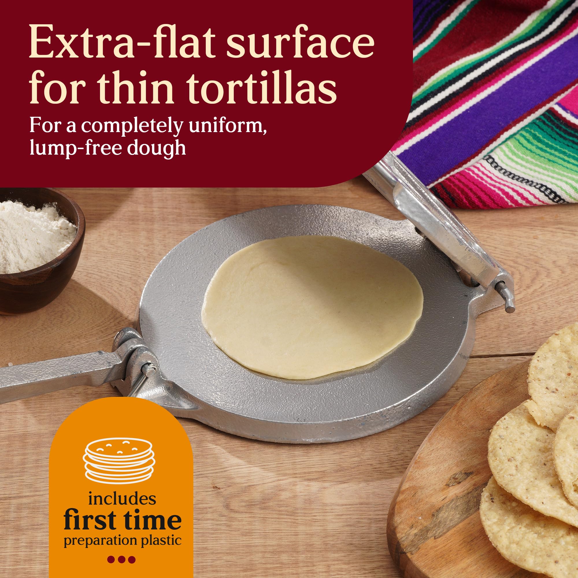 Estrella 7.5 inch Cast Iron Tortilla Press and Tostonera, Perfect for Mexican Food, Tortillas, Empanadas and Sopes, Silver Finish