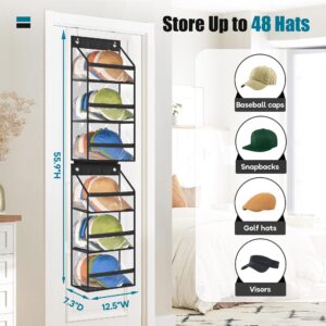 AOODA 2 Packs Clear Over the Door Hat Organizer for Baseball Caps, Flexible Hat Rack for Narrow Door, 6-Shelf Hanging Hat Storage Holder for Closet, Wall, RV (Black)