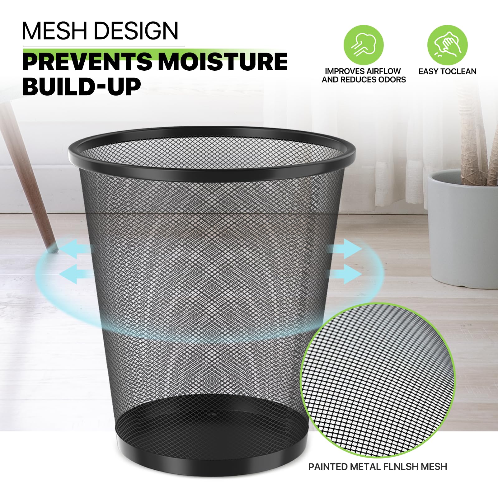 Magshion 5 Gallon Small Mesh Trash Can, Open-Top Garbage Bin Container, Metal Trash Wastebasket for Kitchen, Bathroom, Bedroom and Outdoor, Black