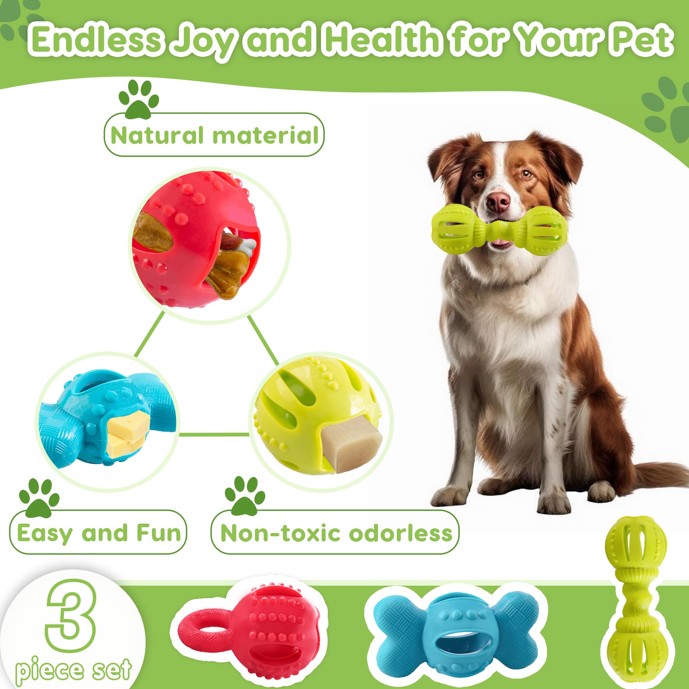 SPOFLY Dog Chew Toys, Set of 3 Treat Dispensing Dog Toys，Interactive Dog Toys for Boredom, Fun-Filled Treat Dispenser for Yak Cheese Dog Chews