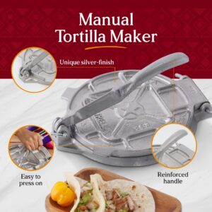 Estrella 7.5 inch Cast Iron Tortilla Press and Tostonera, Perfect for Mexican Food, Tortillas, Empanadas and Sopes, Silver Finish