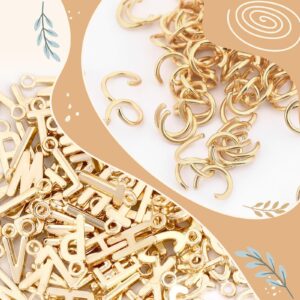 SANNIX 156Pcs/6 Sets Letter Charms Alphabet ABC Letter Charms Capital A-Z Charms DIY Bracelets Necklaces Charms with 200Pcs Open Jump Rings for Jewelry Making, KC Gold