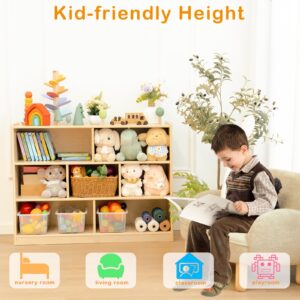 kidi house Kids Bookshelf and Toy Storage Shelf, Wooden Montessori Bookshelf, 3-Tier Toy Shelf with 7 Cubby, Classroom Furniture, Birch Children Bookcase, Book Shelf for Kids Room, Nursery, Playroom