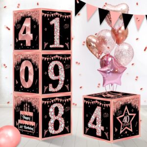 eucutur 4pcs 40th birthday decorations boxes for women, rose gold happy 40th birthday vintage 1984 balloons boxes party supplies, forty years old birthday decorations card box decor